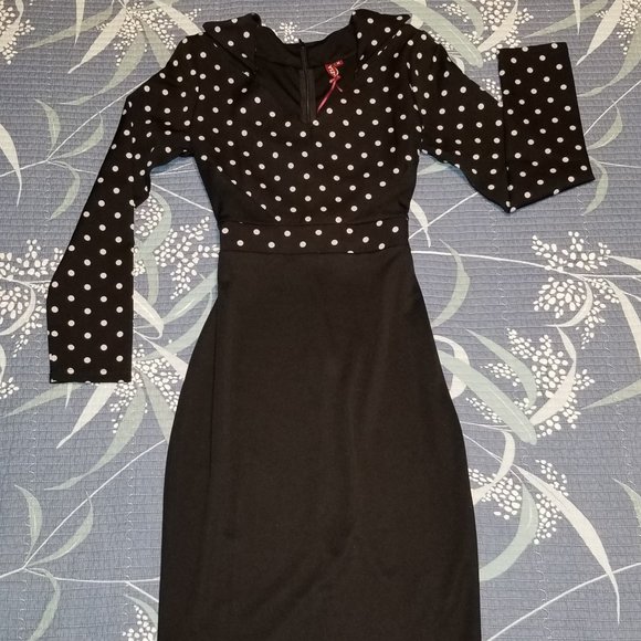 YIZOO Black Polka Dot Dress - Size: Medium - Picture 1 of 6